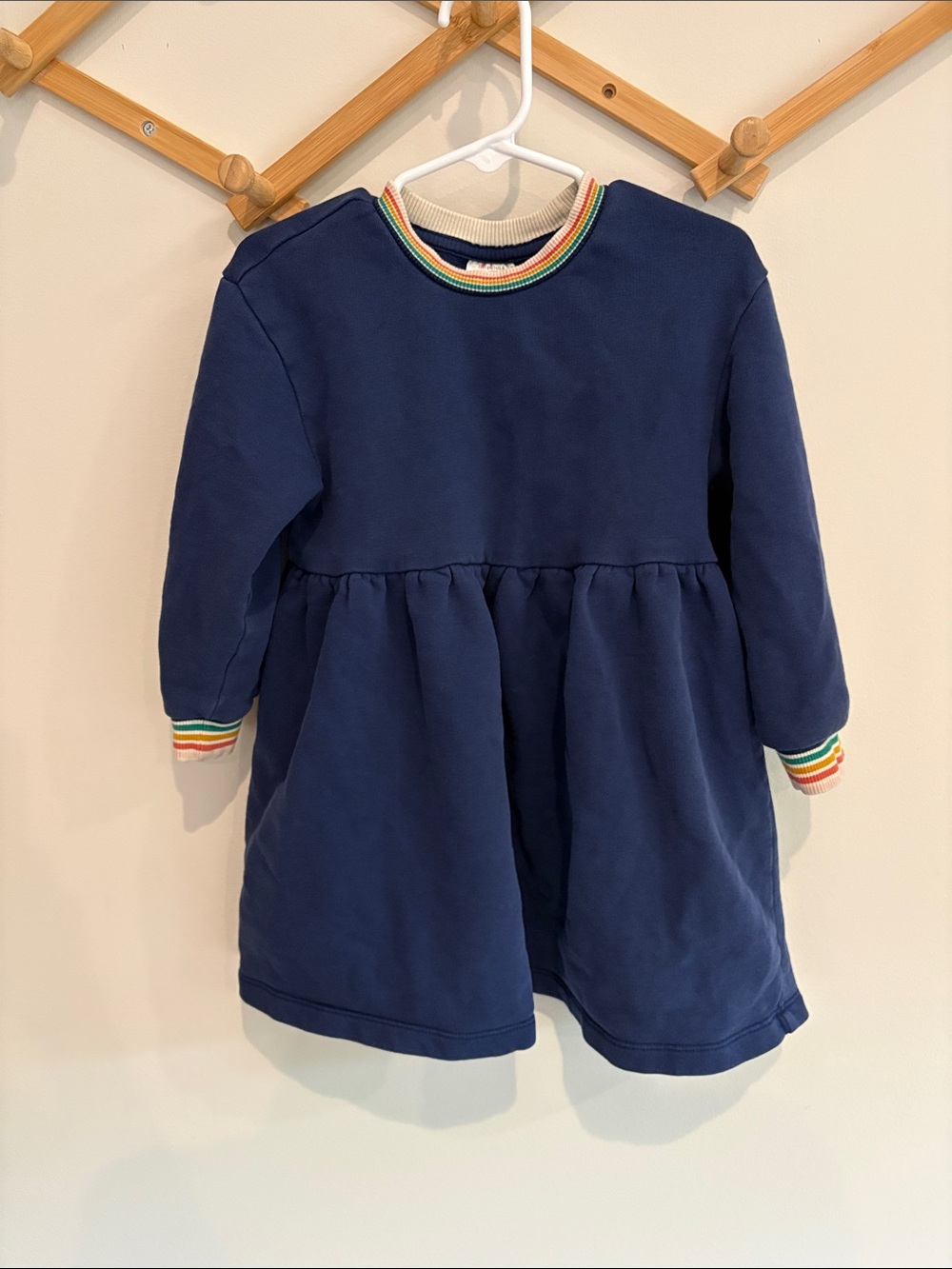Hanna Andersson Rainbow Cuff Solid Dress Navy Size 4 Long Sleeve